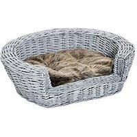 Pawhut Wicker Pet Bed Willow Dog Cat Sofa Couch Puppy Basket With Cushion Grey 57L X 46W X 17.5H Cm...