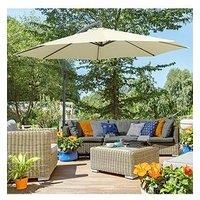 Outsunny 3 M Parasol Garden Sun Umbrella Banana Hanging Rattan Set Umbrella Cantilever - Cream White