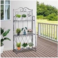 Outsunny 3-Tier Metal Plant Stand - Silver/Grey