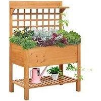 Outsunny Wooden Planter Raised Elevated Garden Bed With 2 Shelves