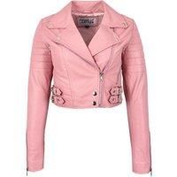 Womens Real Leather Biker Style Jacket Short Cropped Length Demi Baby Pink