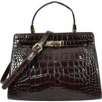 Womens Real Leather Handbag Mid Size Croc Print Bag Camille Black