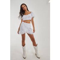 Pink Vanilla Women's Wrap Front Broderie Mini Skirt in Ivory | Size: 14