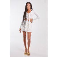 Pink Vanilla Women's Ruffle Slinky Mini Skirt in Ivory | Size: Medium