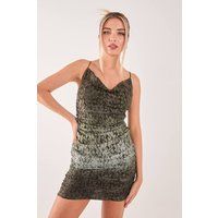 Pink Vanilla Women's Lace Cowl Ombre Mini Dress in Khaki | Size: 6