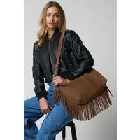 Barneys Originals Real Suede Fringe Bag In Mocha