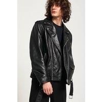 Real Leather Biker Jacket with Belt