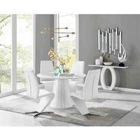 PALMA White High Gloss Round Pedestal Table & 4 Faux Leather Willow Chairs