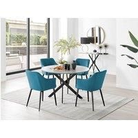 FurnitureboxUK Novara Grey Concrete Effect Black Leg 120cm Round Dining Table & 4 Calla Black Leg Chairs in Blue