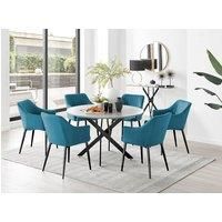 FurnitureboxUK Novara Grey Concrete Effect Black Leg 120cm Round Dining Table & 6 Calla Black Leg Chairs in Blue
