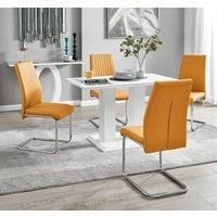 IMPERIA White High Gloss Dining Table & 4 Faux Leather Chrome Lorenzo Chairs