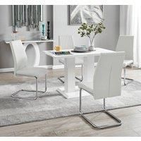Imperia 4 Seater Modern White High Gloss Rectangular Dining Table And 4 Lorenzo Faux Leather Chairs