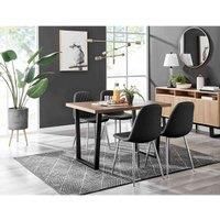 KYLO Brown Wood Effect Black Leg Dining Table & 4 Faux Leather Dining Chairs