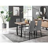 KYLO Brown Wood Effect Black Leg Dining Table & 4 Faux Leather Dining Chairs