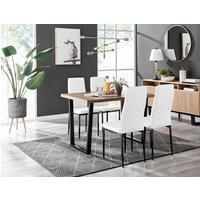 Furniture Box Kylo Brown Wood Effect Dining Table and 4 White Milan Black Leg Chairs