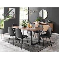 KYLO Brown Wood Effect Black Leg Dining Table & 6 Faux Leather Dining Chairs