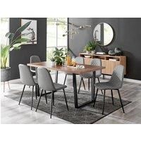 KYLO Brown Wood Effect Black Leg Dining Table & 6 Faux Leather Dining Chairs