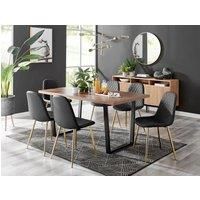 KYLO Brown Wood Effect Black Leg Dining Table & 6 Faux Leather Dining Chairs