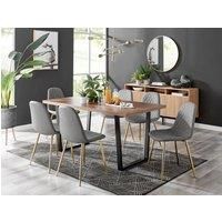KYLO Brown Wood Effect Black Leg Dining Table & 6 Faux Leather Dining Chairs