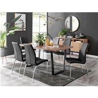 KYLO Brown Wood Effect Black Leg Dining Table & 6 Faux Leather Dining Chairs