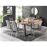 KYLO Brown Wood Effect Black Leg Dining Table & 6 Faux Leather Dining Chairs