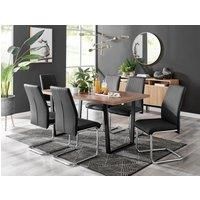 KYLO Brown Wood Effect Black Leg Dining Table & 6 Faux Leather Dining Chairs