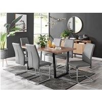 KYLO Brown Wood Effect Black Leg Dining Table & 6 Faux Leather Dining Chairs