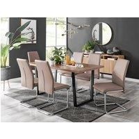 KYLO Brown Wood Effect Black Leg Dining Table & 6 Faux Leather Dining Chairs