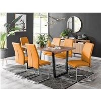 KYLO Brown Wood Effect Black Leg Dining Table & 6 Faux Leather Dining Chairs