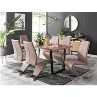 KYLO Brown Wood Effect Black Leg Dining Table & 6 Faux Leather Dining Chairs