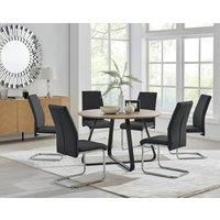 Furniture Box Santorini Brown Wood Effect Dining Table and 6 Black Lorenzo Chairs