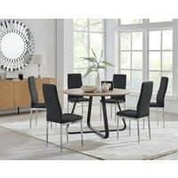 Furniture Box Santorini Brown Wood Effect Dining Table and 6 Black Milan Chrome Leg Chairs