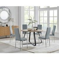 Furniture Box Santorini Brown Wood Effect Dining Table and 6 Grey Milan Chrome Leg Chairs