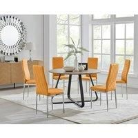 Furniture Box Santorini Brown Wood Effect Dining Table and 6 Mustard Milan Chrome Leg Chairs