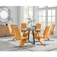 Furniture Box Santorini Brown Wood Effect Dining Table and 6 Mustard Willow Chairs