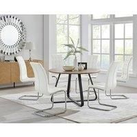 SANTORINI Brown Wood Round Dining Table And 6 Faux Leather Murano Chairs