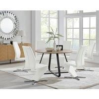 Furniture Box Santorini Brown Wood Effect Dining Table and 6 White Willow Chairs