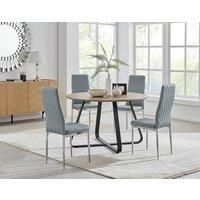 SANTORINI Brown Wood Round Dining Table And 4 Faux Leather Milan Chairs