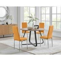 SANTORINI Brown Wood Round Dining Table And 4 Faux Leather Milan Chairs