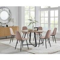 SANTORINI Round Brown Wood Effect Metal Table & 4/6 Faux Leather Dining Chairs