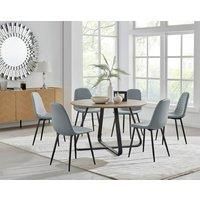 SANTORINI Round Brown Wood Effect Metal Table & 4/6 Faux Leather Dining Chairs