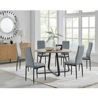 Furniture Box Santorini Brown Round Dining Table and 6 Grey Milan Black Leg Chairs