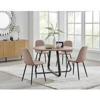 SANTORINI Round Brown Wood Effect Metal Table & 4/6 Faux Leather Dining Chairs