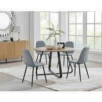 SANTORINI Round Brown Wood Effect Metal Table & 4/6 Faux Leather Dining Chairs