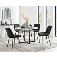 Adley Grey Concrete Effect And Black Round Dining Table with Shelf and 4 Velvet Pesaro Dining Chairs