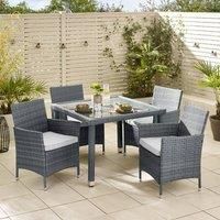 Furniturebox Barbados Grey 4 Seat Square Rattan Garden Dining Table & Chair Set