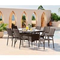 Furniturebox Antigua Brown Outdoor 6 Seat Garden Rattan Dining Table & Chair Set