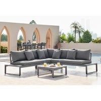 Furniturebox Dubai Grey Outdoor Wood Effect 6 Seater Garden Sofa Set With Table