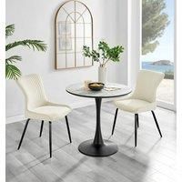 Elina Dining Table in White, Marble Effect & 2 Nora Black Leg Velvet Chairs
