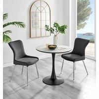 Elina Dining Table in White, Marble Effect & 2 Nora Silver Leg Velvet Chairs